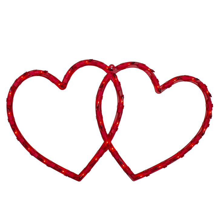17" Lighted Red Double Heart Valentine's Day Window Silhouette Decoration