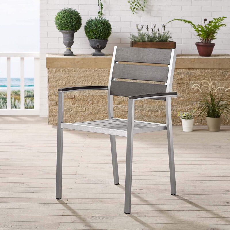 Modway EEI-3130-SLV-GRY Shore Outdoor Patio Aluminum Silver Gray, One Dining Wood Armchair