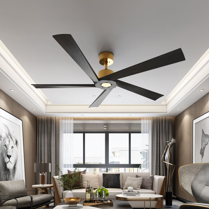 FUFU&GAGA 64-Inch Ceiling Fan 32.8-in with Black Blades Indoor/Outdoor Ceiling Fan Remote (5-Blade),Black