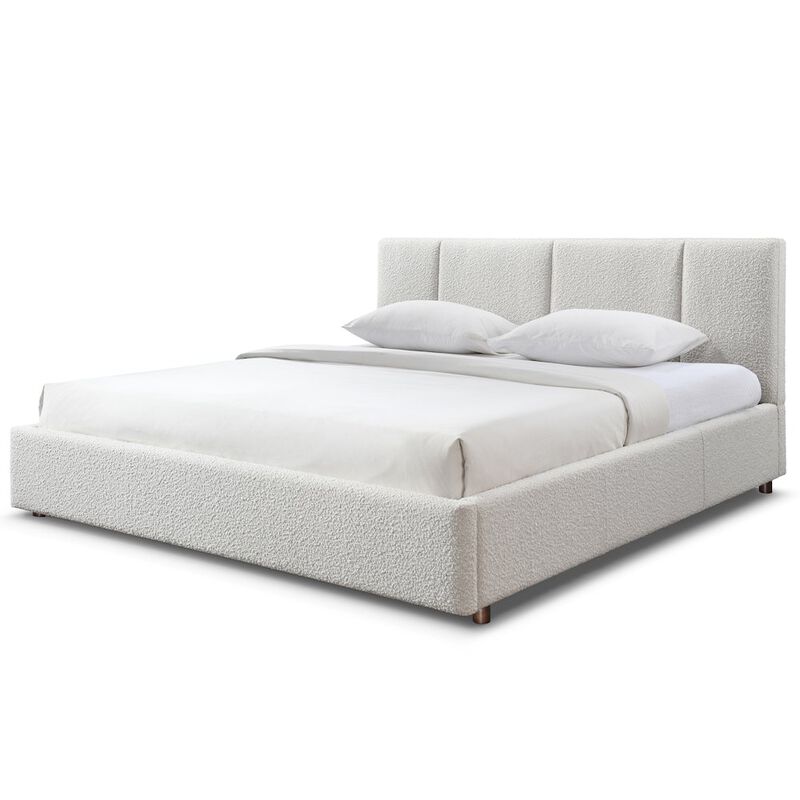 Omax Decor Venice Upholstered Platform King Bed in Cream Beige Boucle Fabric