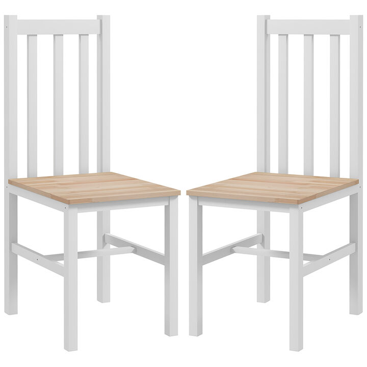 HOMCOM Dining Chairs, Set of 4 Farmhouse Kitchen Chairs with Slat Back, Pine Wood Seating for Living Room and Dining Room, White