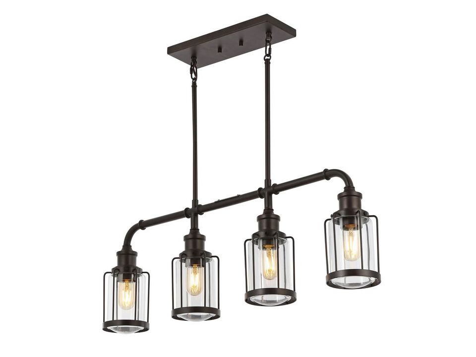 Abbott 4-Light Farmhouse Industrial Iron/Glass Linear LED Pendant