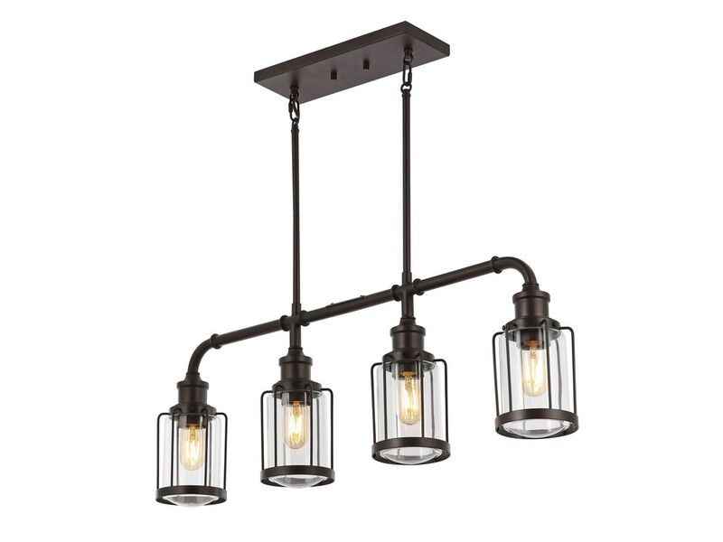 Abbott 4-Light Farmhouse Industrial Iron/Glass Linear LED Pendant