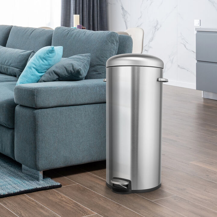 8 Gallon Stainless Steel Round Kitchen Step Trash Can