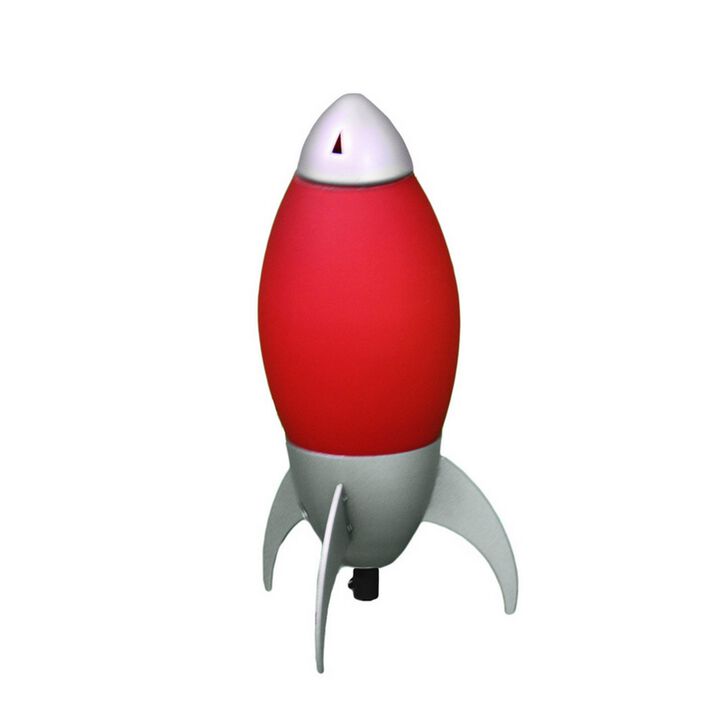 Kid Table Lamp with Rocket Design Silhouette, Red-Benzara