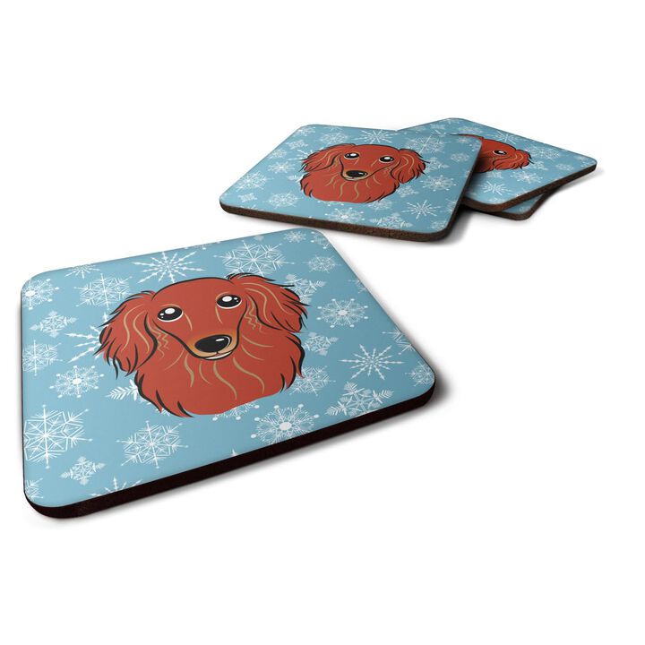 Caroline's Treasures BB1648FC Snowflake Longhair Red Dachshund Foam Coasters (Set of 4), 3.5, Multicolor