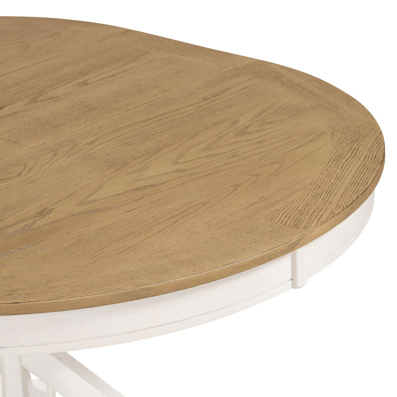 Gewnee  Retro Functional Extendable Dining Table with a 12" Leaf for Dining Room and Living Room (Oak Natural Wood + Off White)