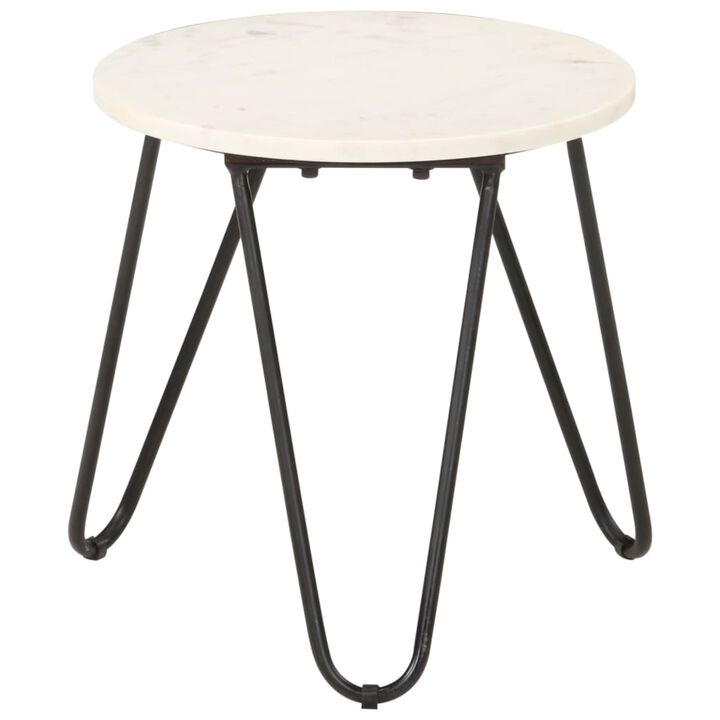 vidaXL Coffee Table White 15.7"x15.7"x15.7" Real Stone with Marble Texture
