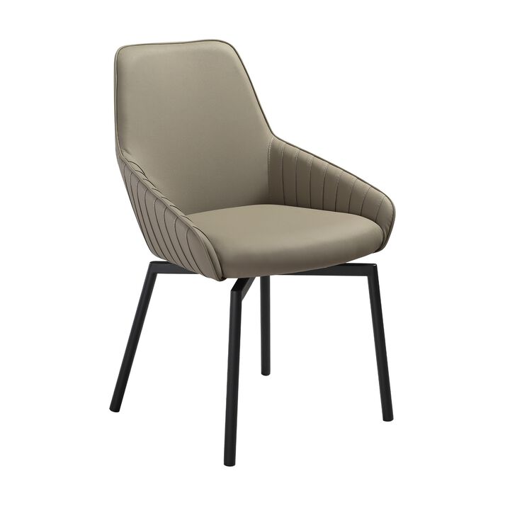 Shin 23 Inch Swivel Dining Chair Set of 2, Curved, Gray Faux Leather, Black - Benzara