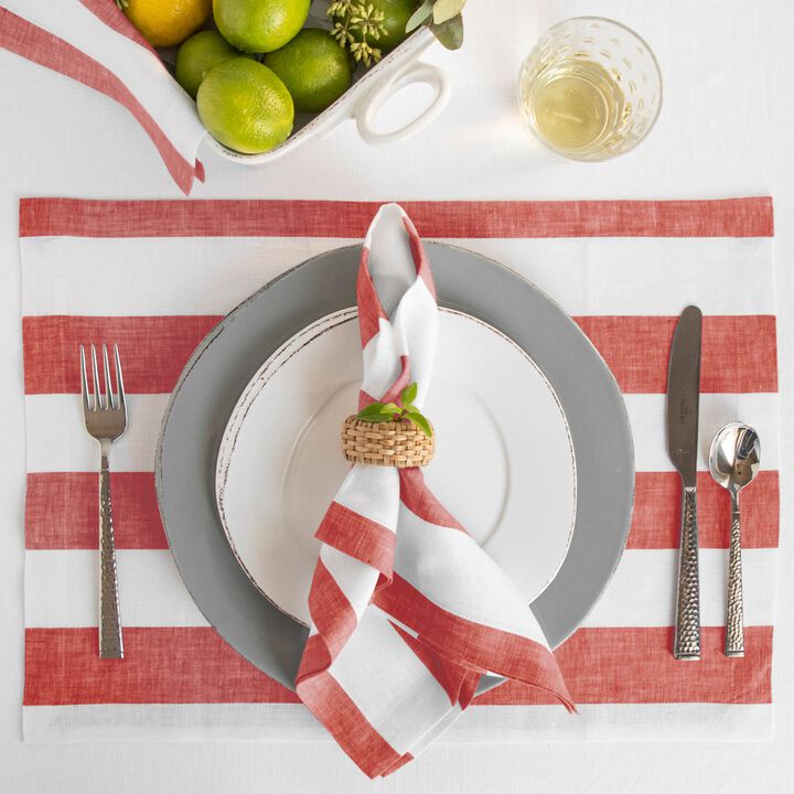 Solino Home 100% Pure Linen Dinner Napkins 20 x 20 Inch Set of 4 | Cabana Stripe