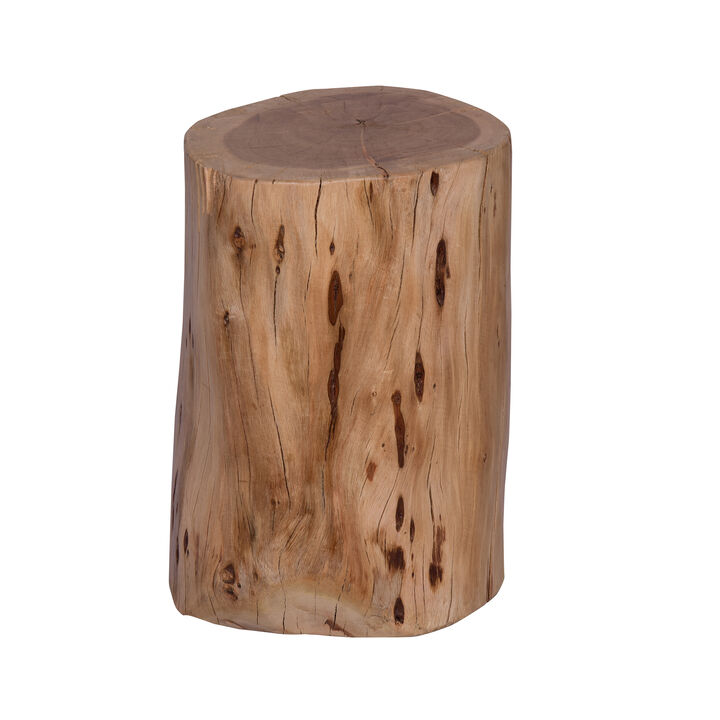 17 Inch Accent Stump Stool End Table, Live Edge Acacia Wood Log with Grain and Knot Details, Natural Brown-Benzara