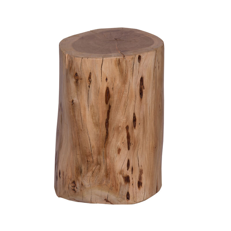 17 Inch Accent Stump Stool End Table, Live Edge Acacia Wood Log with Grain and Knot Details, Natural Brown-Benzara