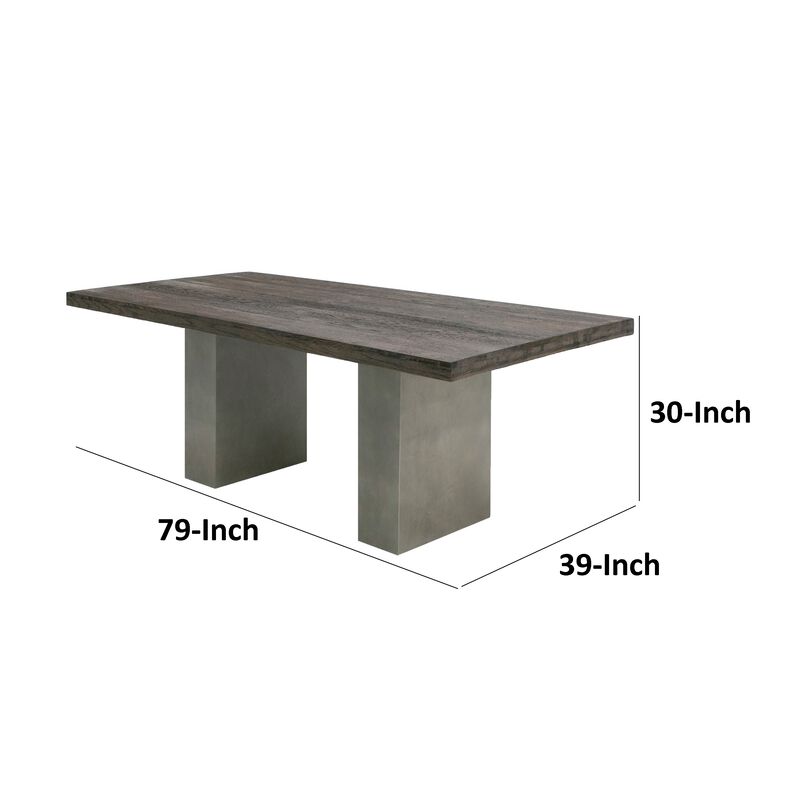 Cid Ari 94 Inch Dining Table, Heritage Oak Rectangular Top, Dark Gray - Benzara