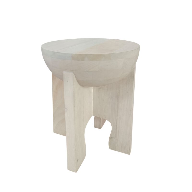 Tomas 20 Inch Side End Table, Mango Wood Drum Top, Classic Washed White - Benzara