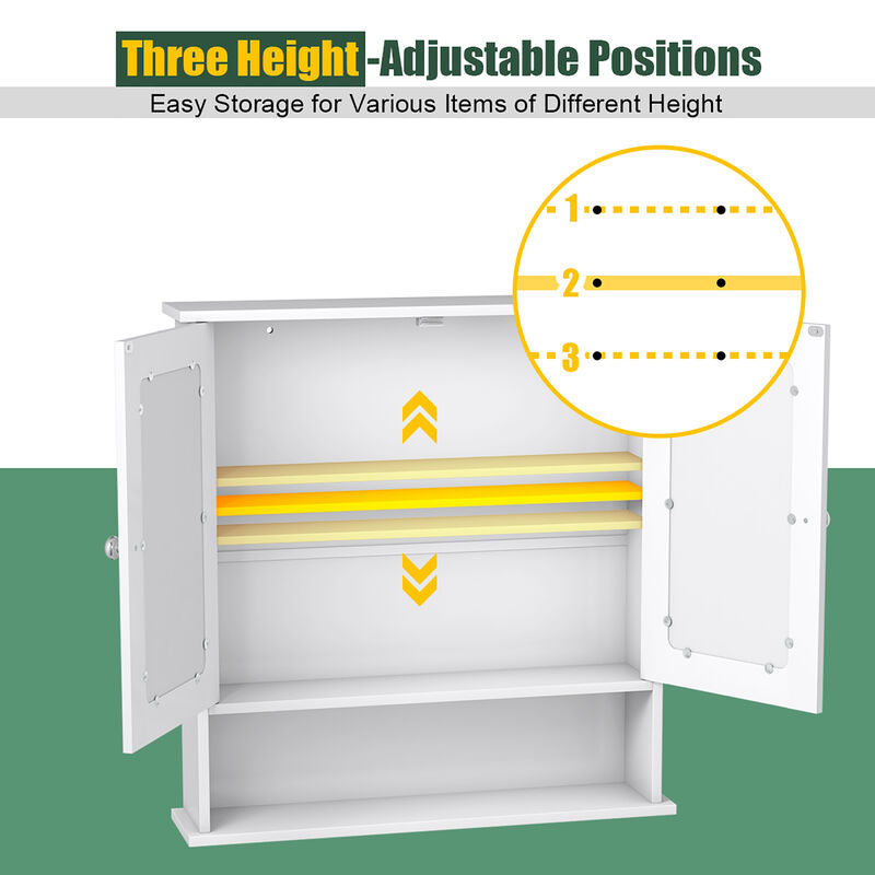 Costway New Bathroom Wall Cabinet Double Mirror Door Cupboard Storage Medicine Cabinet Shelf White