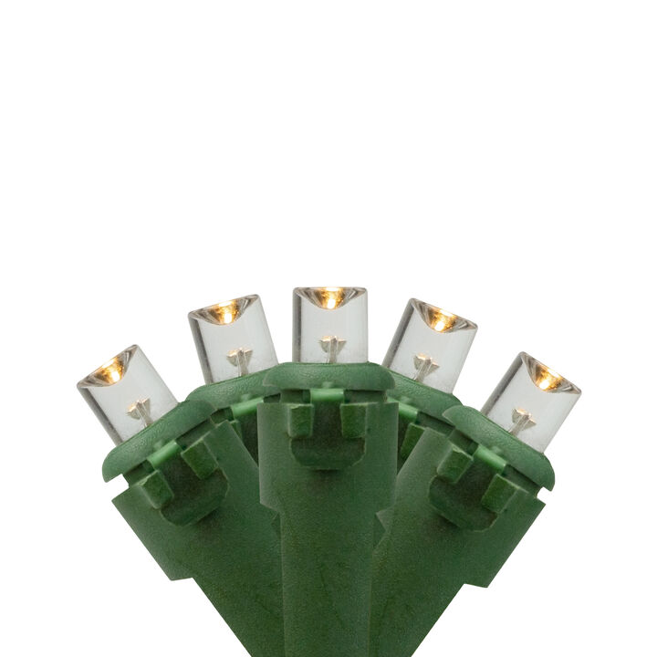 20 Battery Operated Warm White Wide Angle LED Christmas Lights - 9.5 ft  Green Wire