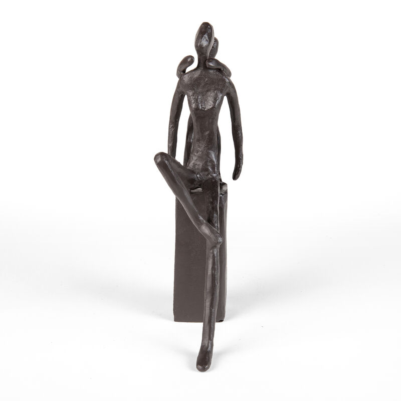 Playful Mother and Child Cast Iron Sculpture