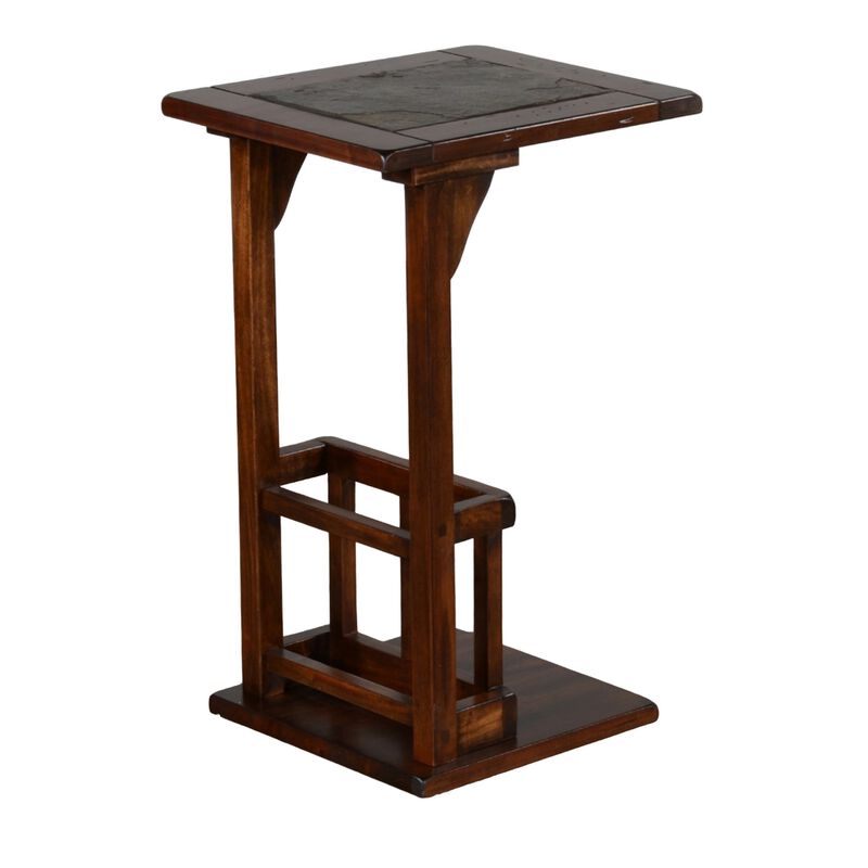 Jenne Sofa Side Table with Magazine Rack, 13 Inch Top, Dark Brown Wood - Benzara