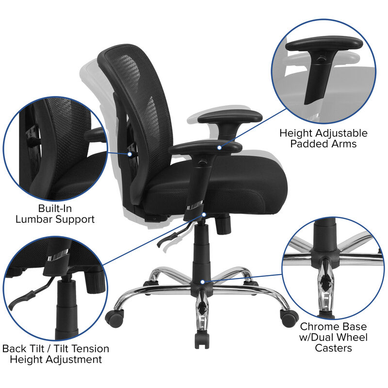 Big & Tall Office Chair | Adjustable Height Mesh Swivel Office Chair with Wheels