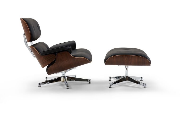 Pasargad Home Portfino Leather Lounge Chair with Ottoman (Black)
