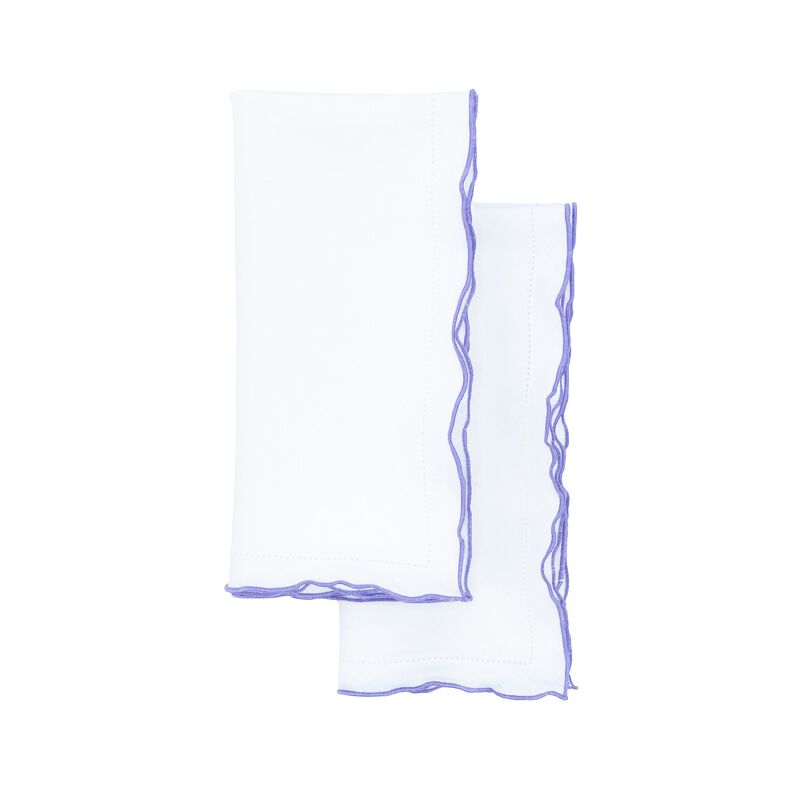 Linen Napkins With Purple Ruffled Hemstitch Edges, Set of 4