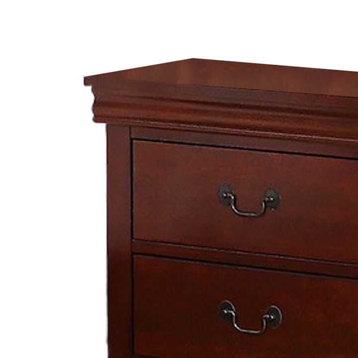 2 Drawer Wooden Nightstand with Panel Bracket Feet, Cherry Brown-Benzara