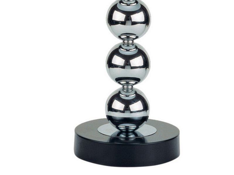 27 Inch Modern Table Lamp, Spindle Design Body, Set of 2, Black, Chrome - Benzara
