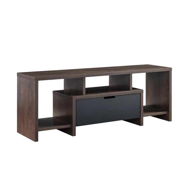 Walnut Oak & Black TV Stand with Center Drawer and 2 Shelves