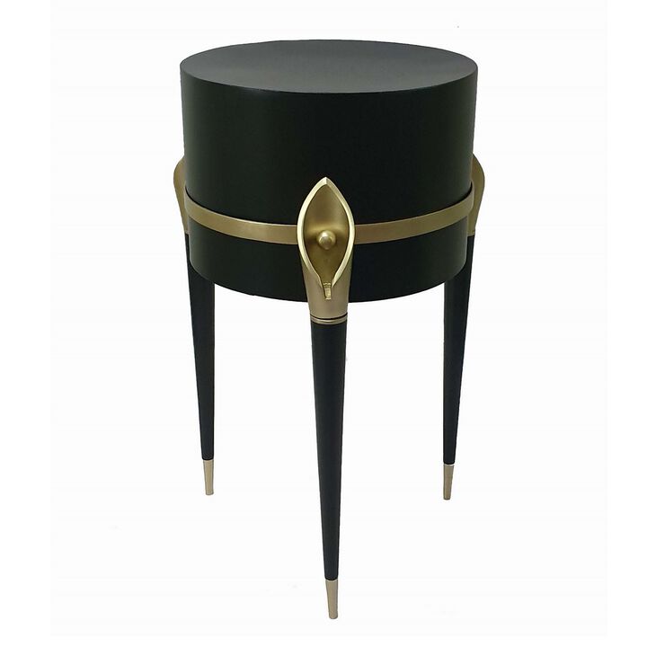 22 Inch Planter on Stand, Lily Design, Modern, Iron Legs, Brass, Black-Benzara