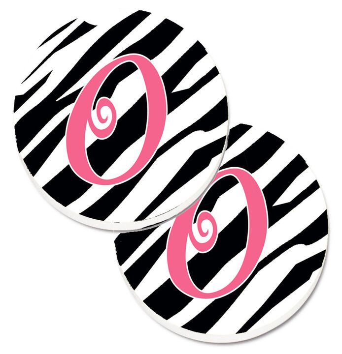 Caroline's Treasures Monogram Initial O Zebra Stripe & Pink Set of 2 Cup Holder Car Coasters CJ1037-OCARC, 2.56, Multicolor