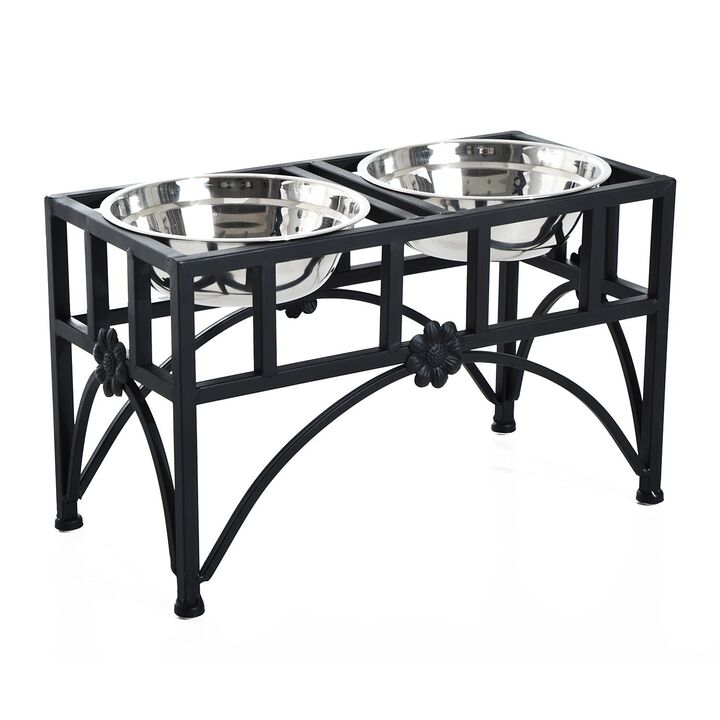 Doggy Dining Station: 22" Black Elevated Double Bowl Stand