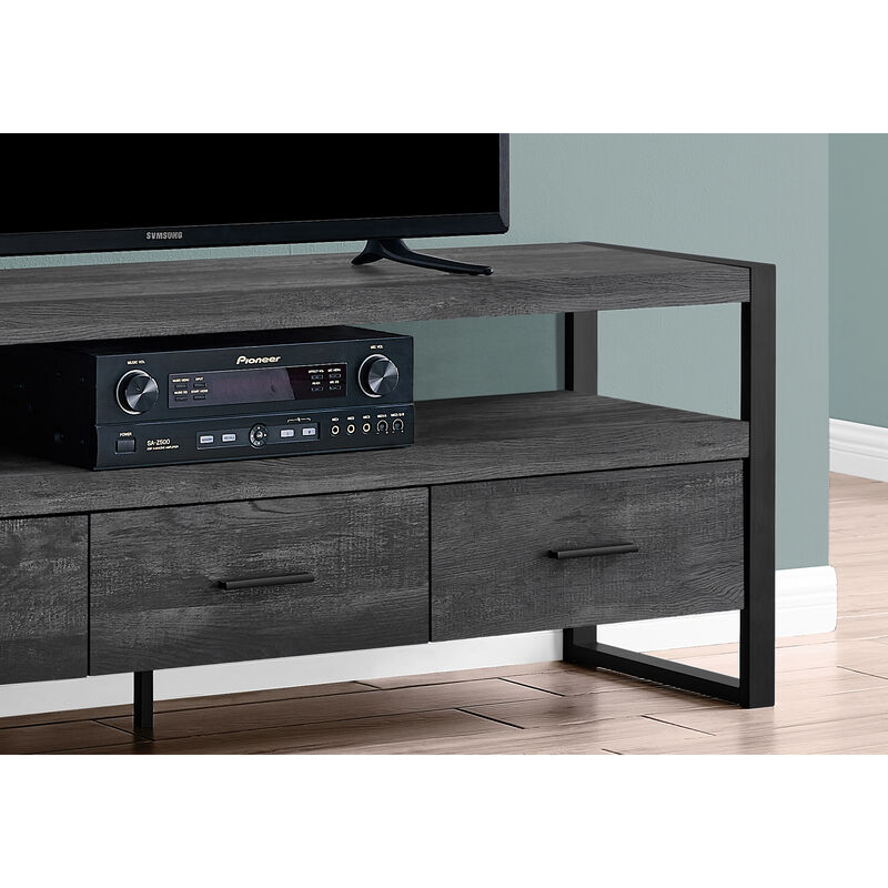 Monarch Specialties I 2823 Tv Stand, 60 Inch, Console, Media Entertainment Center, Storage Drawers, Living Room, Bedroom, Metal, Laminate, Black, Contemporary, Modern