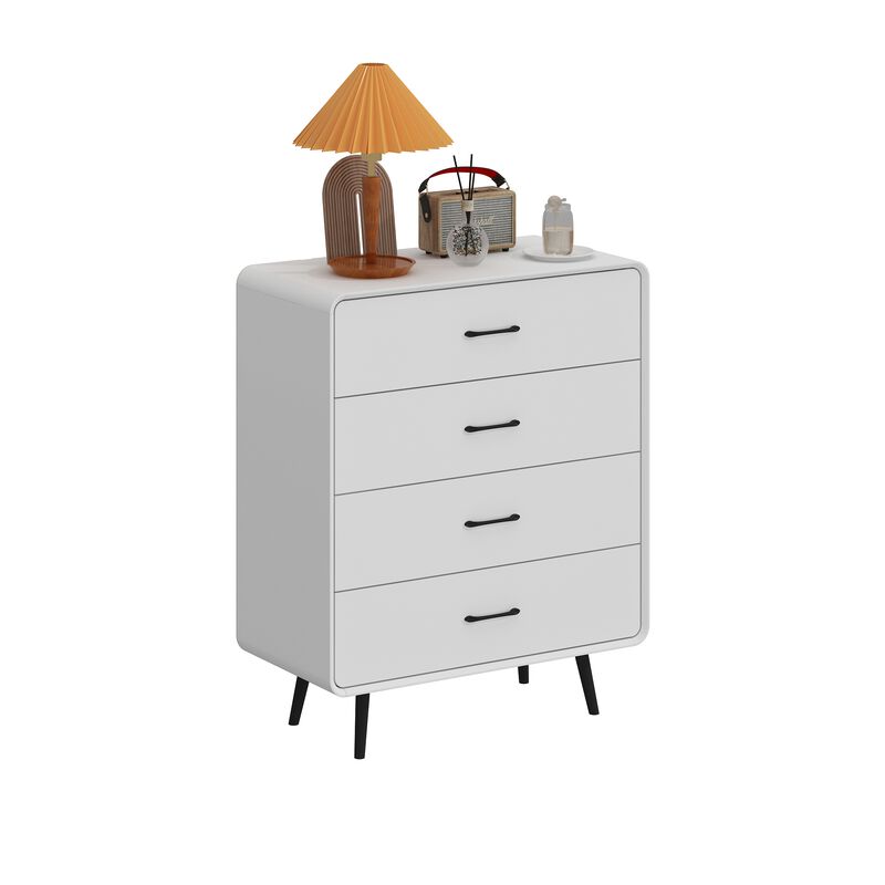 FUFU&GAGA Modern 4-Drawer Dresser with Sleek Black Handles & Legs (31.5" W x 15.7" D x 38.6" H), White