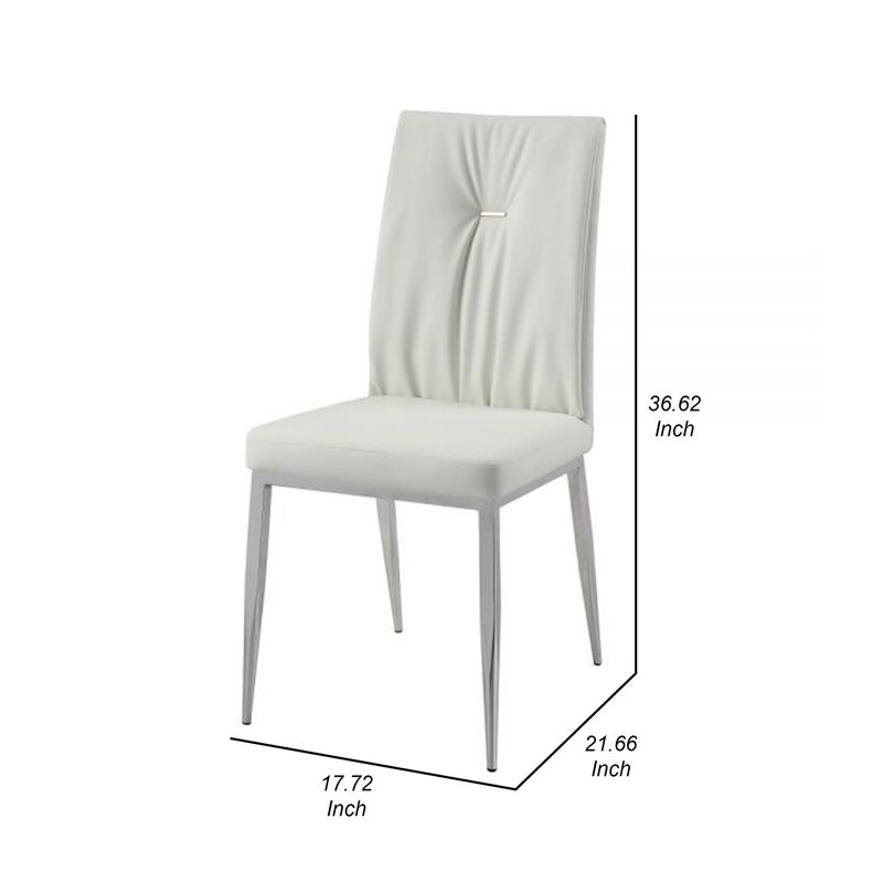 Kami 22 Inch Dining Chair, Set of 2, Tufted Backrest, Beige and Chrome - Benzara
