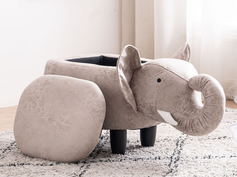Grey Elephant Shaped Storage Ottoman