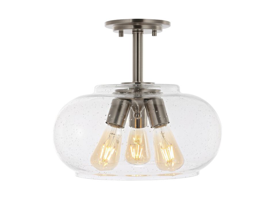 Lina 3-Light Modern Industrial Iron/Seeded Glass LED Semi Flush Mount