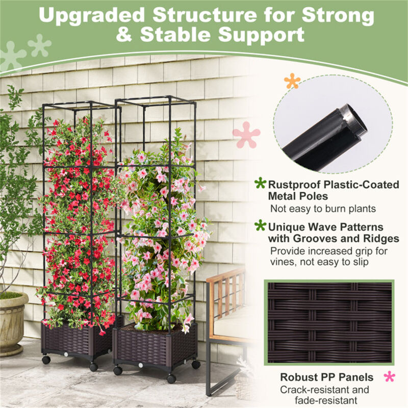 Garden Bed with Trellis Raised Planter Box with Climbing Plant Support for Outdoor Gardens
