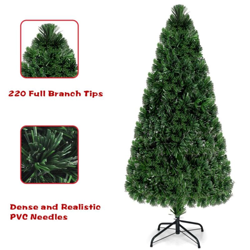 Hivvago 3' / 4' / 5' / 6' Feet Artificial Pre-Lit Fiber Optic PVC Christmas Tree