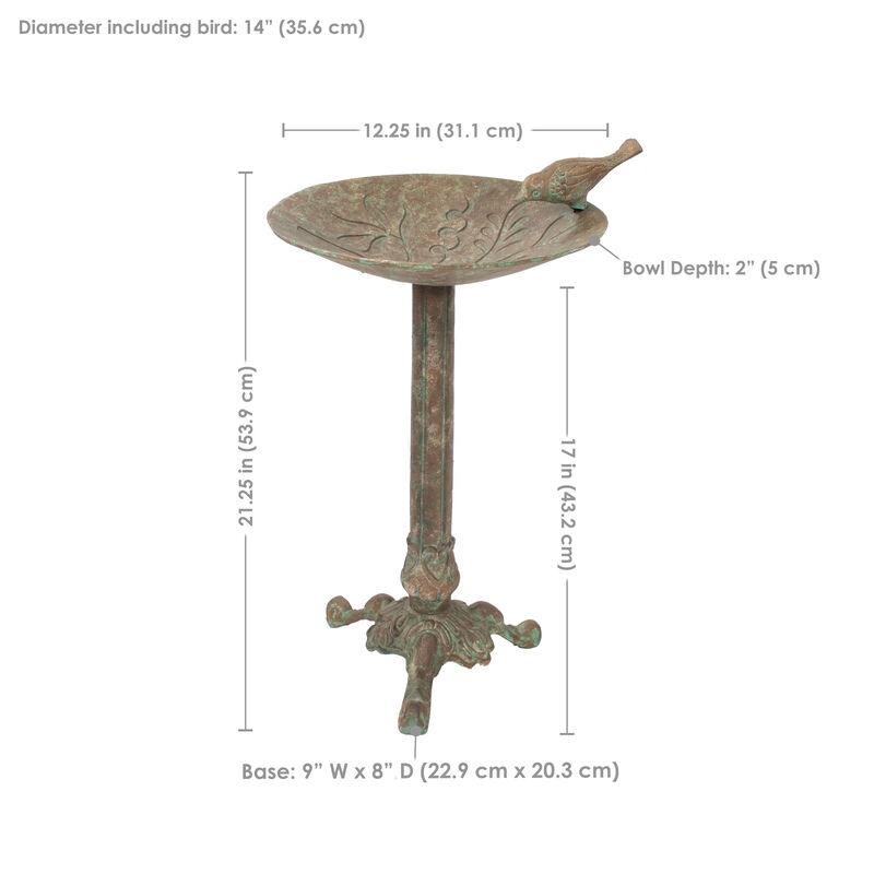 Sunnydaze Ivy and Sage Metal Bird Bath - Rustic Patina - 12.25 in