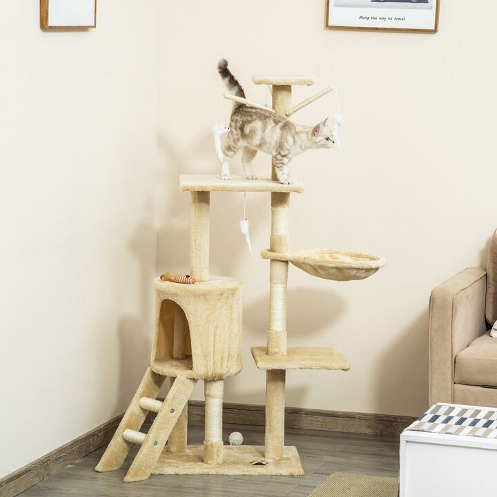 Beige Kitty Playground: 52" Multi-Level Cat Tree with Scratching Post