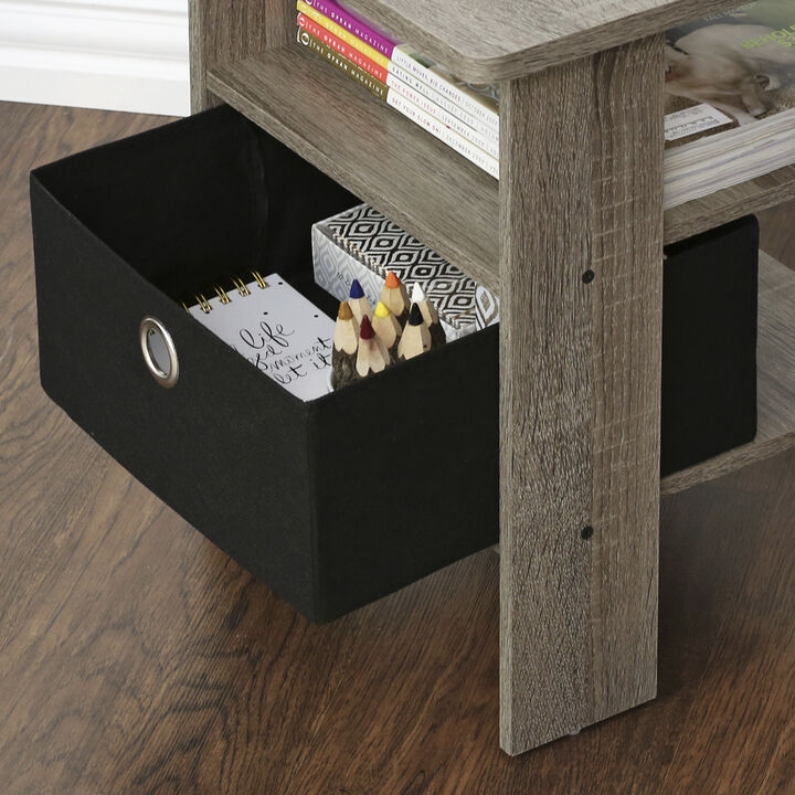 Furinno Andrey End Table / Side Table / Night Stand / Bedside Table with Bin Drawer, French Oak Grey/Black