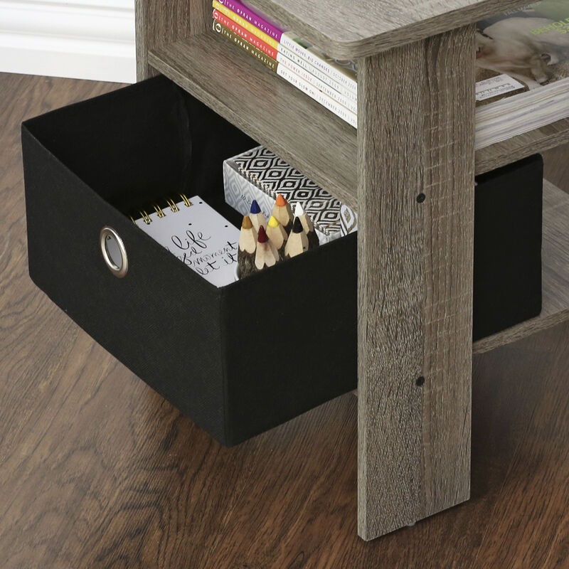 Furinno Andrey End Table / Side Table / Night Stand / Bedside Table with Bin Drawer, French Oak Grey/Black