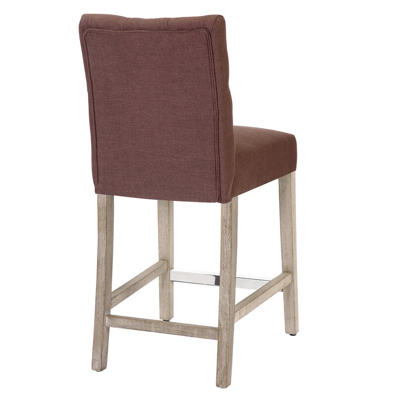 WestinTrends 24" Linen Fabric Tufted Upholstered Counter Stool (Set of 3), Antique Grey