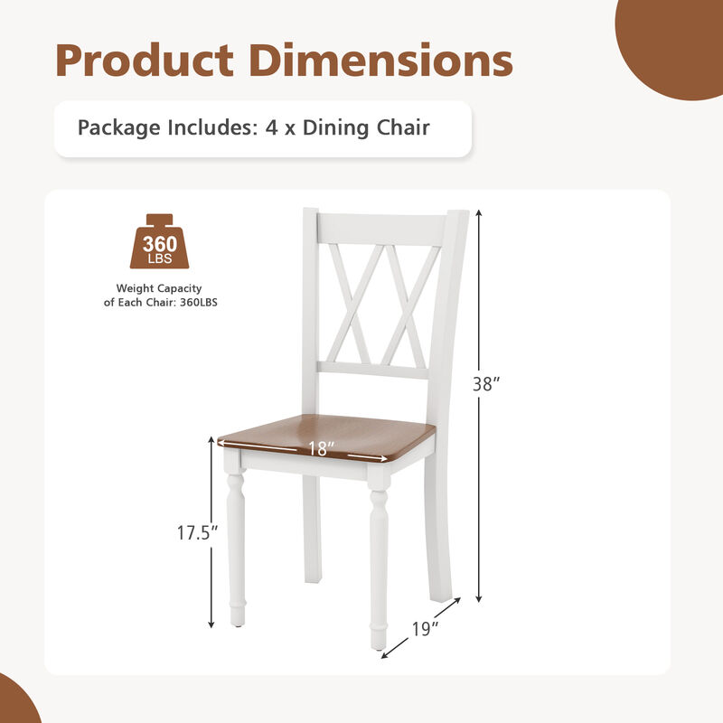 Set of 2 Wooden Farmhouse Kitchen Chairs with Rubber Wood Seat