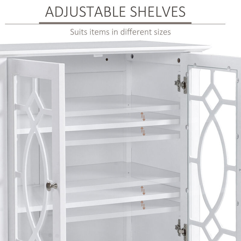 HOMCOM Sideboard Buffet Cabinet, Kitchen Storage Cabinet, Glass Door Accent Cabinet with Adjustable Shelves, White
