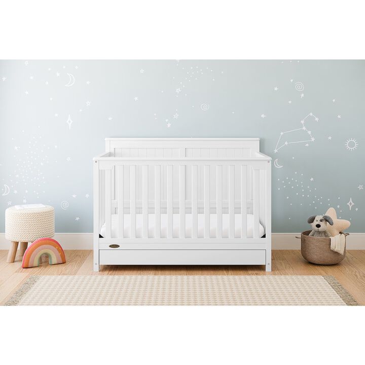 Graco Hadley 5-in-1 Convertible Crib with Drawer (White) –Crib with Drawer Combo