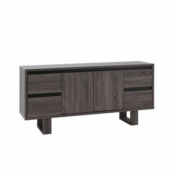 Distressed Grey & Black TV Stand with 4 Drawers and  2 Shelves