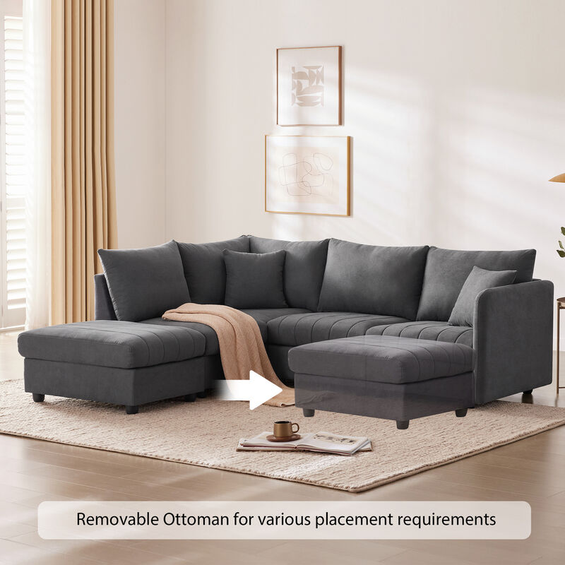 Merax 5-Seat Sofa Couch with Convertible Ottoman