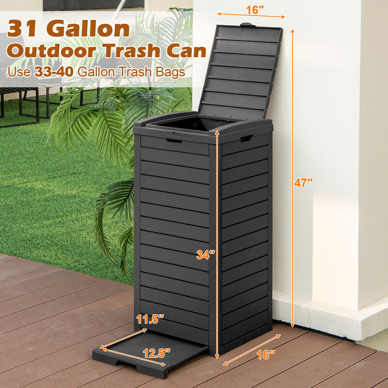31 Gallon Large Outdoor Trash Can with Lid and Pull-out Liquid Drawer