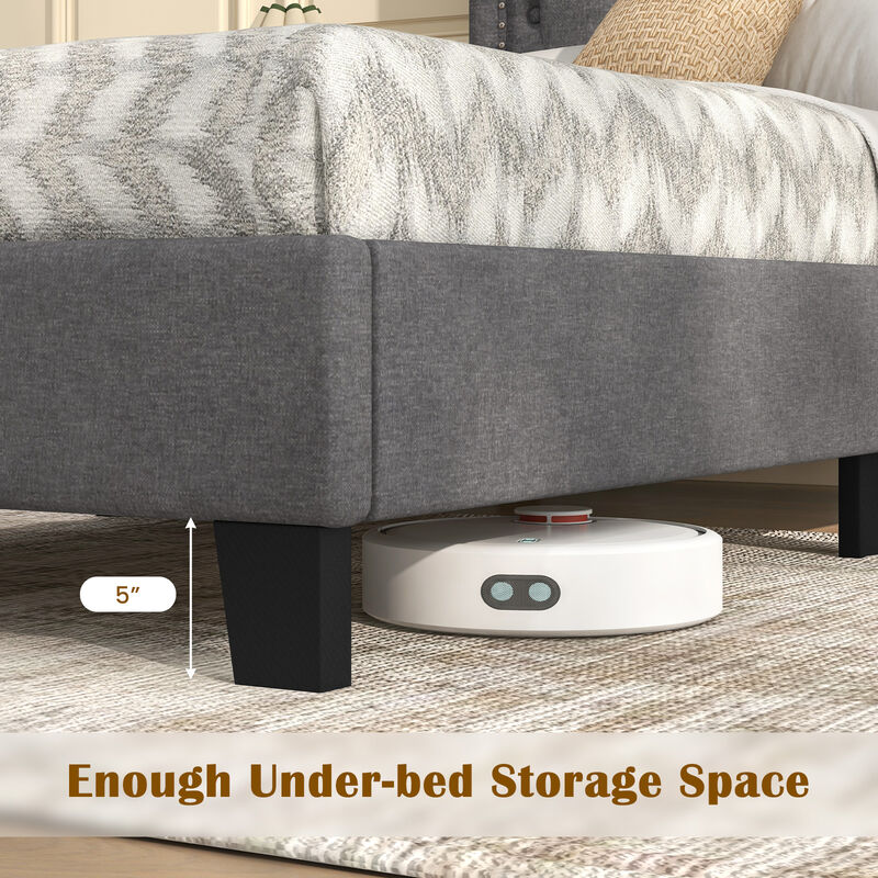 Bed Frame with  Tall Button Tufted Headboard
